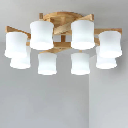 DecorBites™ DecorBites™ Japanese Semi Flush Mount Chandelier with White Glass Shade and Wooden Canopy