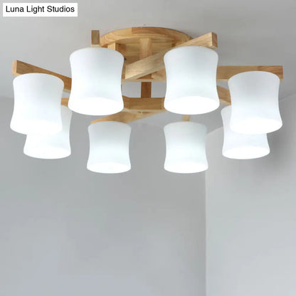 DecorBites™ DecorBites™ Japanese Semi Flush Mount Chandelier with White Glass Shade and Wooden Canopy