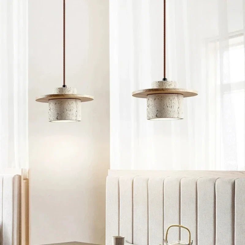 Japanese Stone and Wood Cream Pendant Light - Decorbites