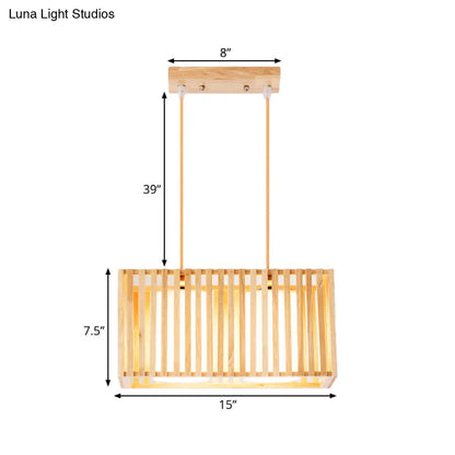DecorBites™ Japanese Style 2-Head Pendant Lighting for Dining Table - Rubber Wood Cuboid Cage Island Light