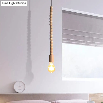 Japanese Style Bare Bulb Hanging Lamp - Wooden Deco Single Light Pendant Light in Beige - Ideal for Kitchen