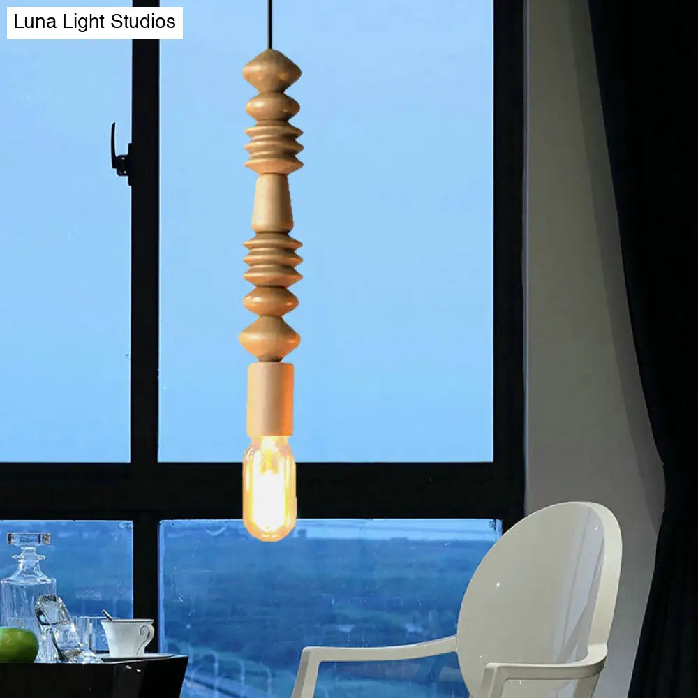 Japanese Style Bare Bulb Hanging Lamp - Wooden Deco Single Light Pendant Light in Beige - Ideal for Kitchen