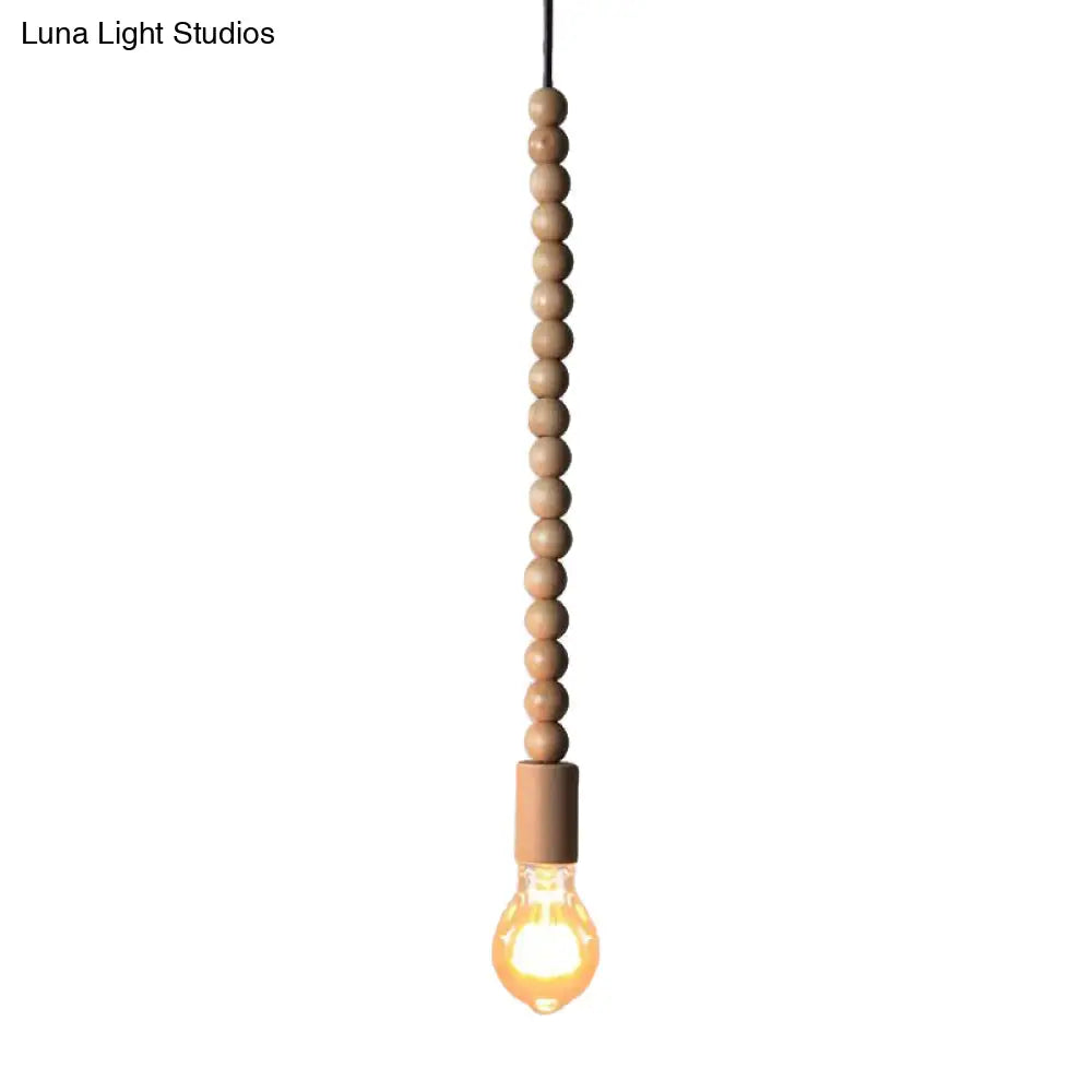 Japanese Style Bare Bulb Hanging Lamp - Wooden Deco Single Light Pendant Light in Beige - Ideal for Kitchen