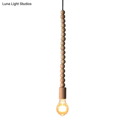 Japanese Style Bare Bulb Hanging Lamp - Wooden Deco Single Light Pendant Light in Beige - Ideal for Kitchen