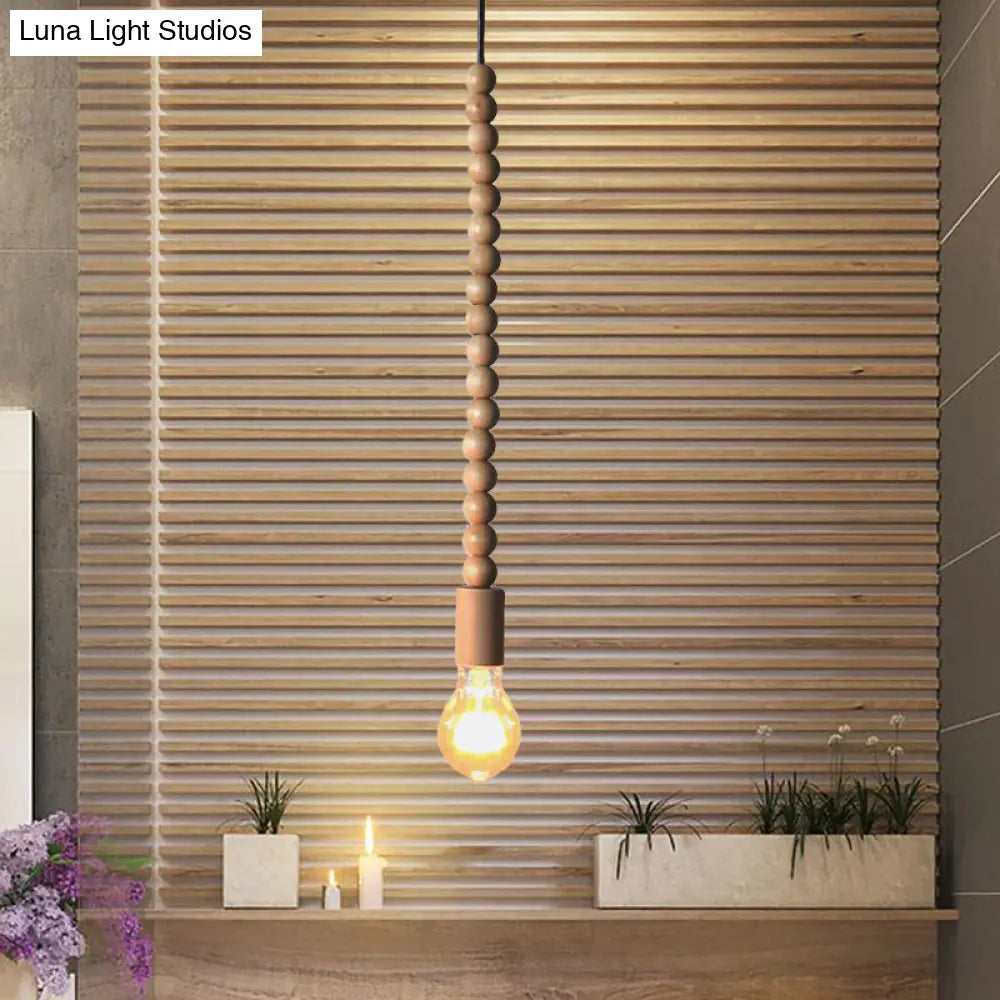 Japanese Style Bare Bulb Hanging Lamp - Wooden Deco Single Light Pendant Light in Beige - Ideal for Kitchen