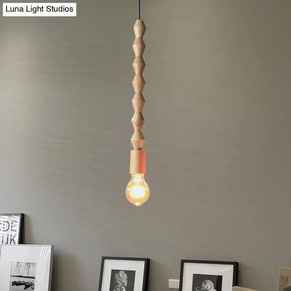 Japanese Style Bare Bulb Hanging Lamp - Wooden Deco Single Light Pendant Light in Beige - Ideal for Kitchen