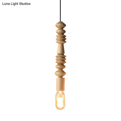 Japanese Style Bare Bulb Hanging Lamp - Wooden Deco Single Light Pendant Light in Beige - Ideal for Kitchen