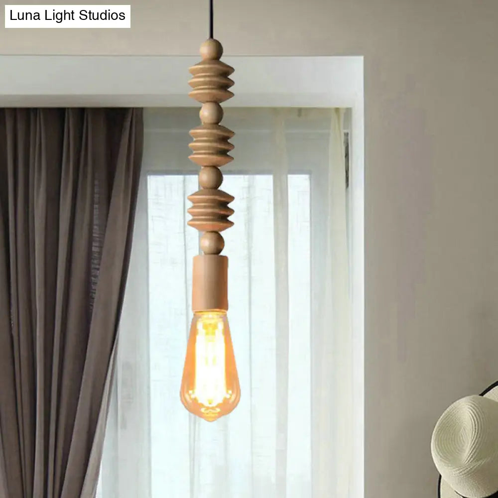 Japanese Style Bare Bulb Hanging Lamp - Wooden Deco Single Light Pendant Light in Beige - Ideal for Kitchen