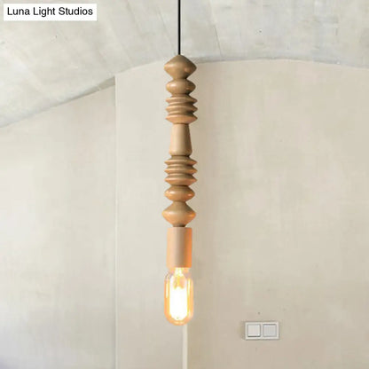 Japanese Style Bare Bulb Hanging Lamp - Wooden Deco Single Light Pendant Light in Beige - Ideal for Kitchen