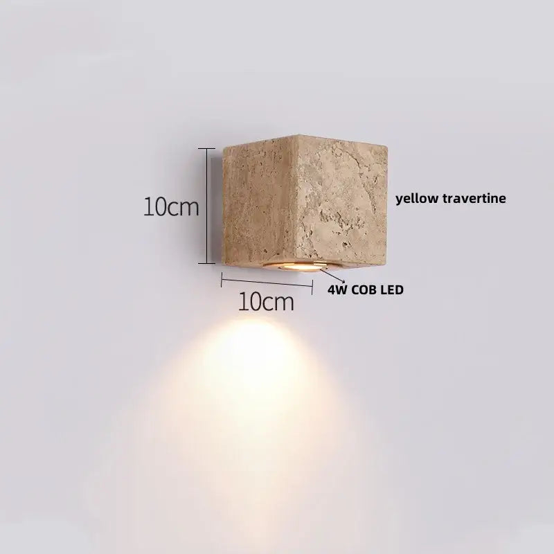 A square yellow travertine stone wall light with 4w cob led bulb from decorbites iron led wall lights bedroom sconce