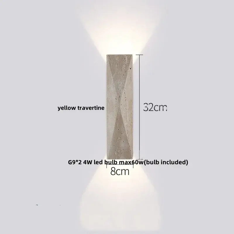 A 32cm modern yellow travertine stone wall light with geometric diamond pattern decorbites iron led wall sconce for bedroom