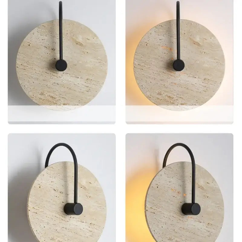 Beige stone wall lights with sleek black iron led fixture and arm for Japanese style bedroom decorbites iron led wall