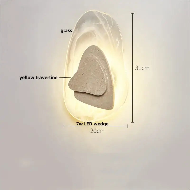 Modern japanese style beige stone and iron led wall lights featuring translucent glass and yellow travertine for bedroom decorbites iron led wall sconce