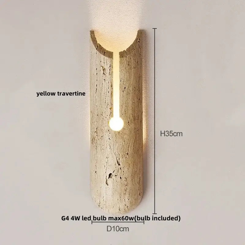A sleek yellow travertine japanese style beige stone and iron led wall light sconce for bedroom decorbites iron led