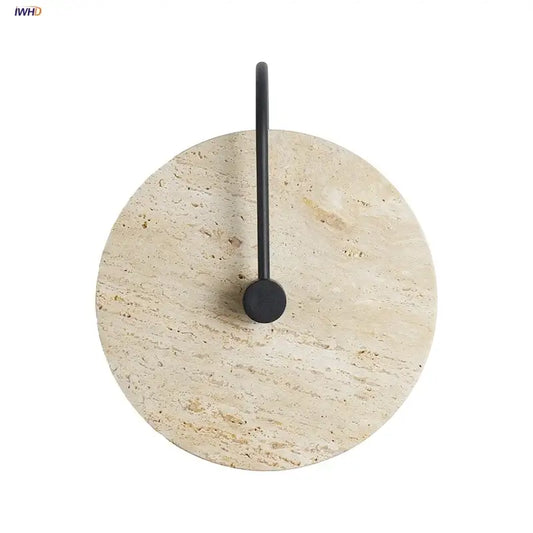Beige stone wall lights with sleek black iron led arm and circular base from decorbites iron led wall bedroom sconce
