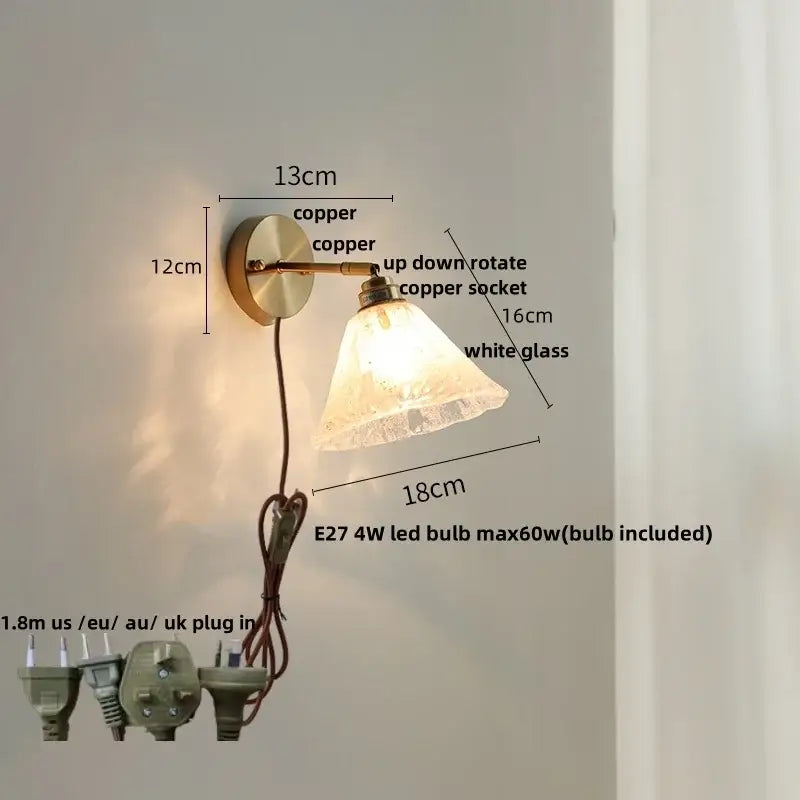 Copper wall sconce with white glass shade in decorbites japanese style brass and white glass wall sconce bedroom pull light