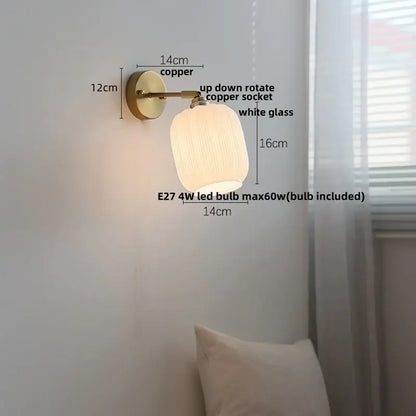 Copper wall sconce with white glass shade in decorbites japanese style led for bedroom pull light decor
