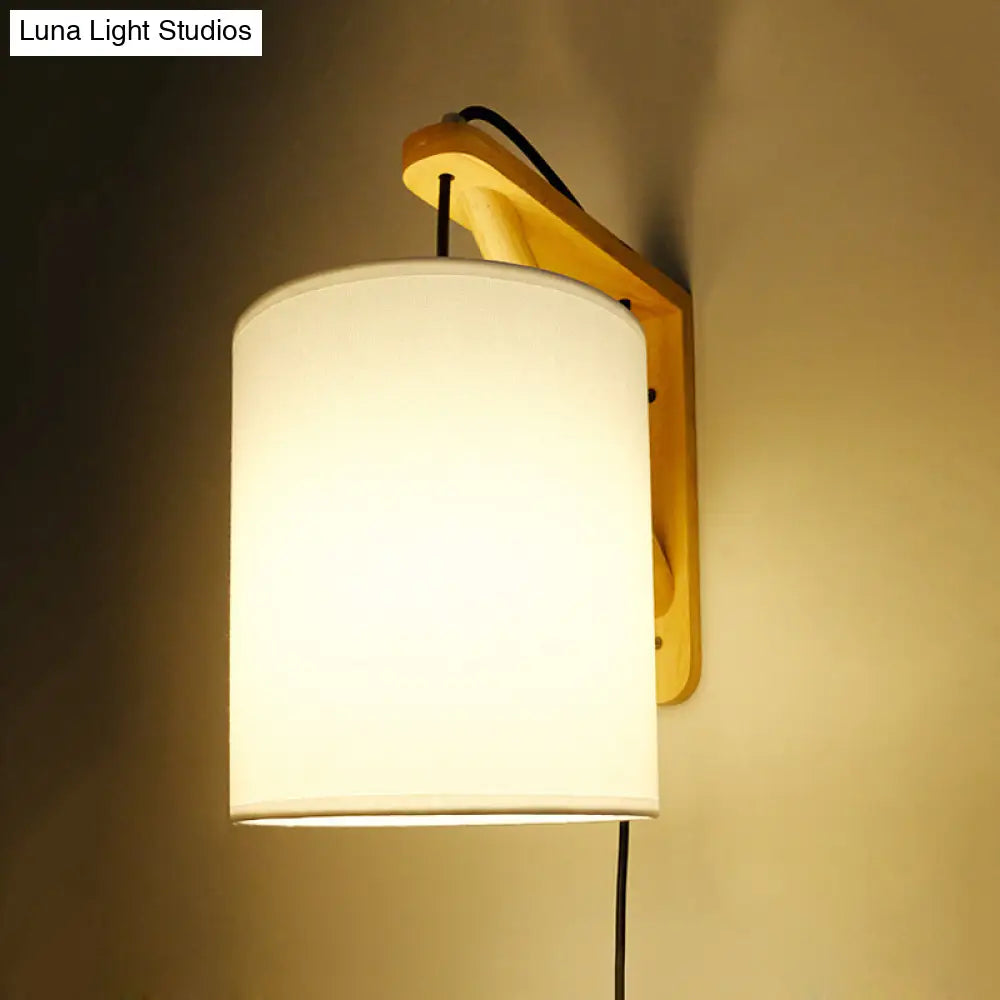DecorBites™ DecorBites™ Japanese Style Cylindrical Fabric Wall Sconce with 1-Bulb and Wood Mount