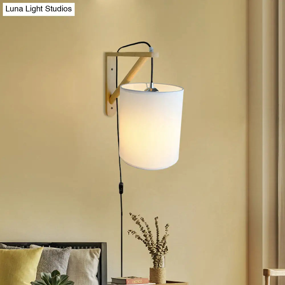 DecorBites™ DecorBites™ Japanese Style Cylindrical Fabric Wall Sconce with 1-Bulb and Wood Mount