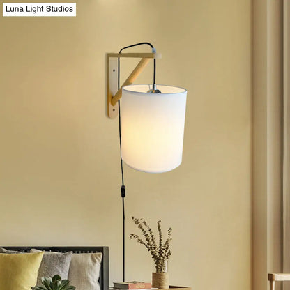 DecorBites™ DecorBites™ Japanese Style Cylindrical Fabric Wall Sconce with 1-Bulb and Wood Mount