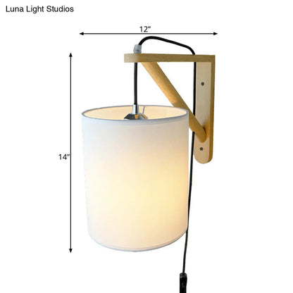 DecorBites™ DecorBites™ Japanese Style Cylindrical Fabric Wall Sconce with 1-Bulb and Wood Mount