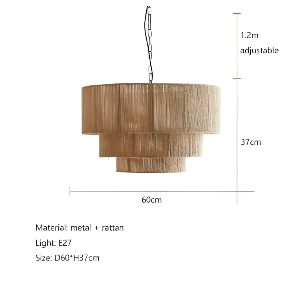 Japanese style golden tiered hemp rope pendant light with concentric rattan rings metal frame decorbites hemp rope rope pendant lights