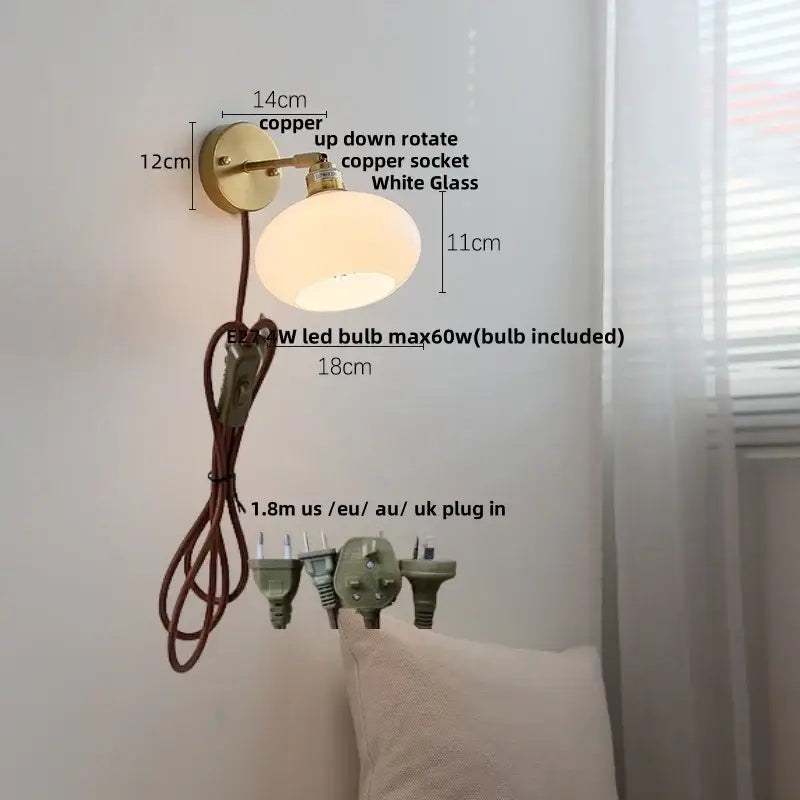 Japanese style led wall sconce with copper finish white glass shade and 18cm cord decorbites japanese style bedroom light