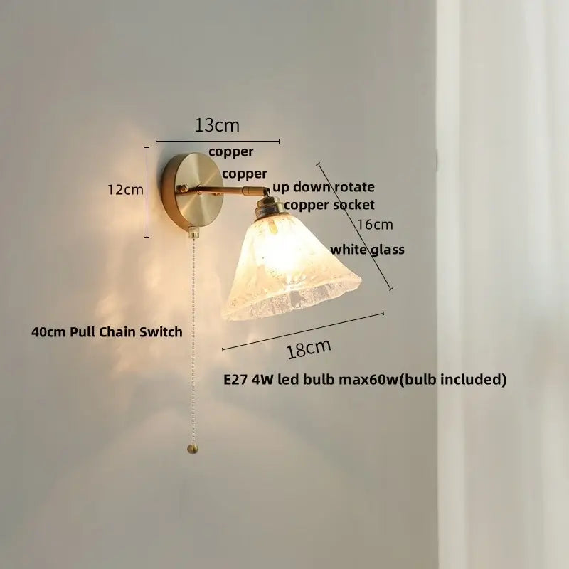 Copper wall sconce with white glass shade and adjustable copper socket decorbites japanese style led bedroom light