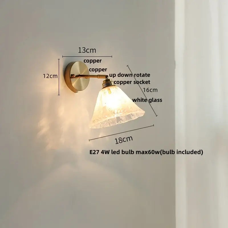 Japanese style led brass wall sconce with copper finish and white textured glass shade for bedroom decorbites japanese style decor