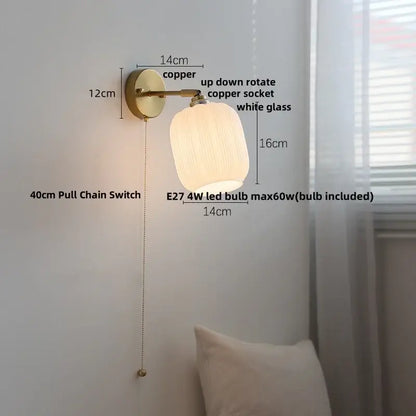 Copper wall sconce with white glass shade and e27 4w led bulb decorbites japanese style led brass bedroom light