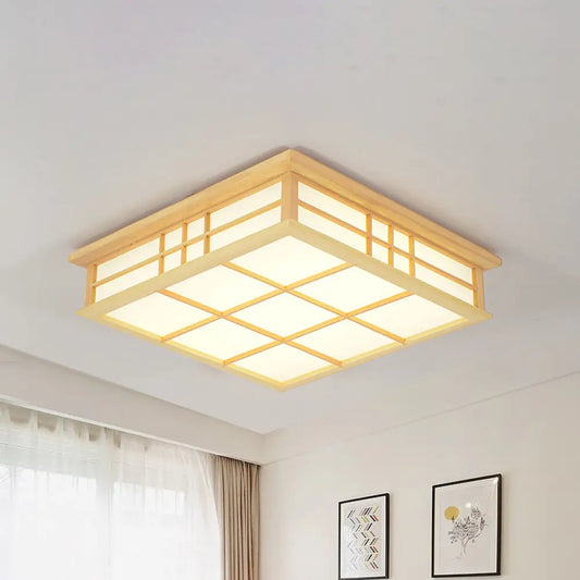 DecorBites™ DecorBites™ Japanese Style LED Wood Square Grille Ceiling Light in Warm/White - Beige Color