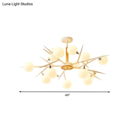Japanese Style Multi-Head Glass Chandelier for Tea Station with White Spherical Shades