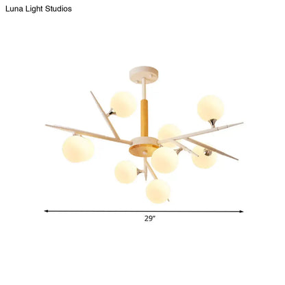 Japanese Style Multi-Head Glass Chandelier for Tea Station with White Spherical Shades