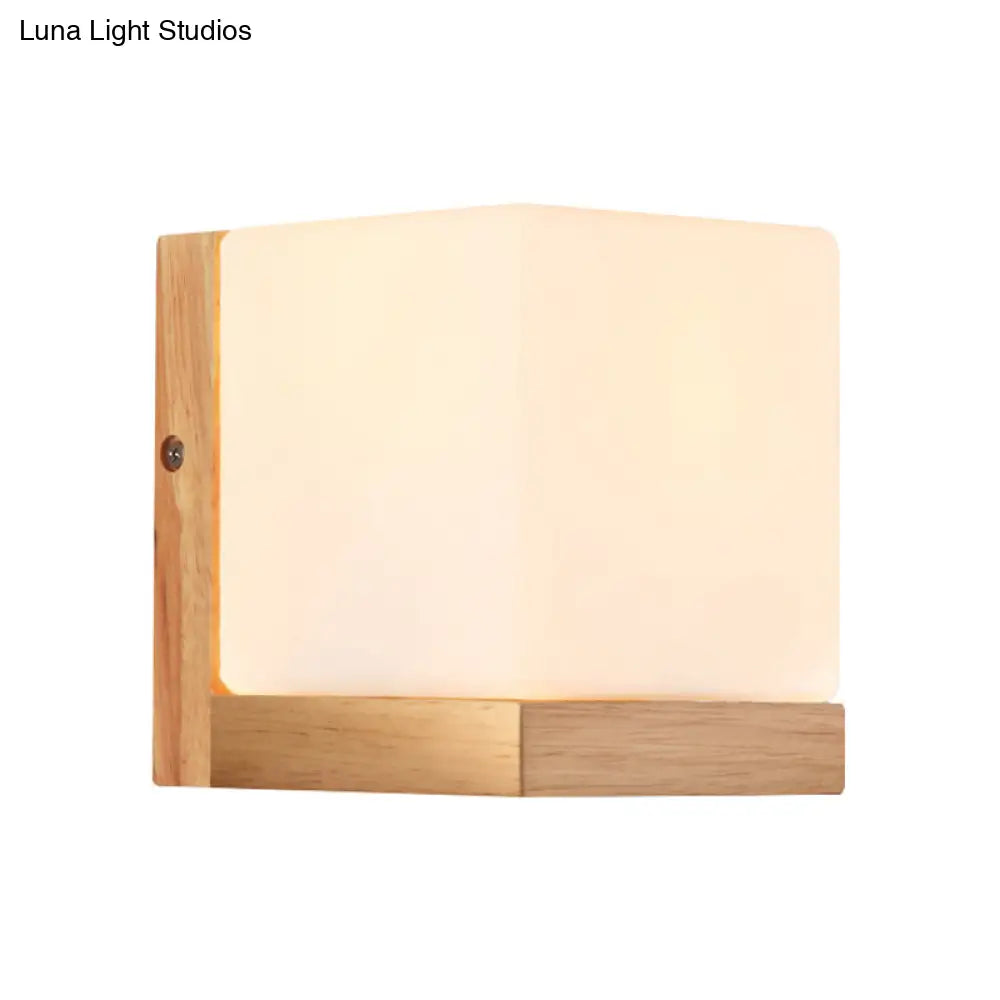 DecorBites™ DecorBites™ Japanese Style Opal Glass Wood Cube Wall Lamp with 1 Light - Hotel Restaurant White Wall Light