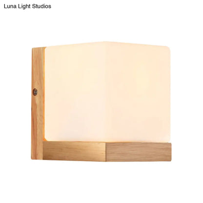 DecorBites™ DecorBites™ Japanese Style Opal Glass Wood Cube Wall Lamp with 1 Light - Hotel Restaurant White Wall Light