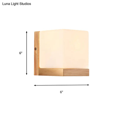 DecorBites™ DecorBites™ Japanese Style Opal Glass Wood Cube Wall Lamp with 1 Light - Hotel Restaurant White Wall Light