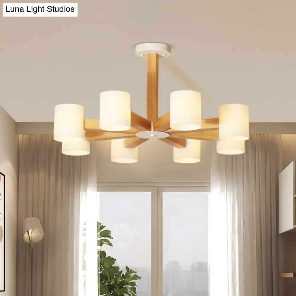 Japanese Style Pendant Chandelier with White Glass Shade and Wood Accents for Bedroom Lighting