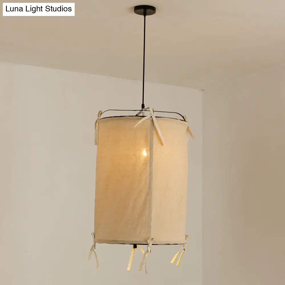 Japanese Style Pendant Light with Beige Fabric, Ideal for Restaurants - 1-Bulb Hanging Lamp