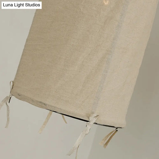 Japanese Style Pendant Light with Beige Fabric, Ideal for Restaurants - 1-Bulb Hanging Lamp