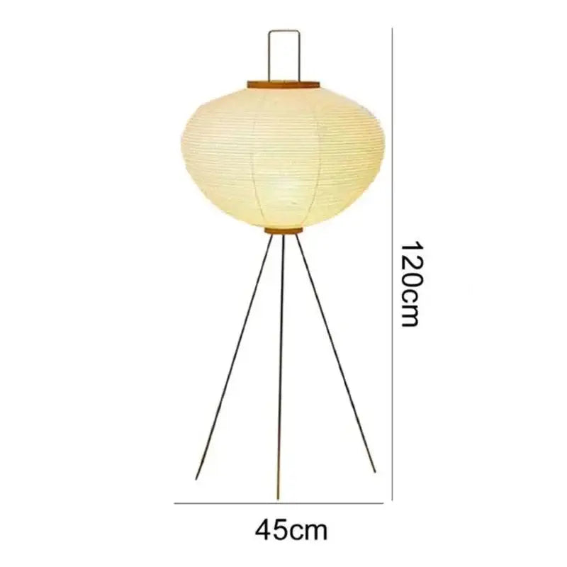 Warm cream-colored japanese style rice paper desk lamp with wooden rim and tripod stand for bedroom lighting decorbites