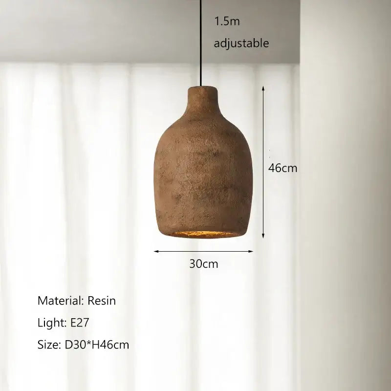 Japanese style rustic earth-toned resin pendant lights with bottle-shaped design and warm golden glow for dining room