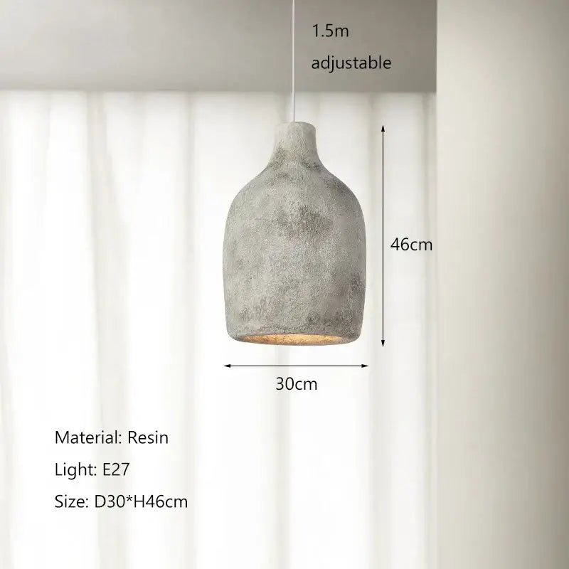 Gray textured bottle-shaped resin pendant light with e27 bulb socket for Japanese style rustic dining room lighting