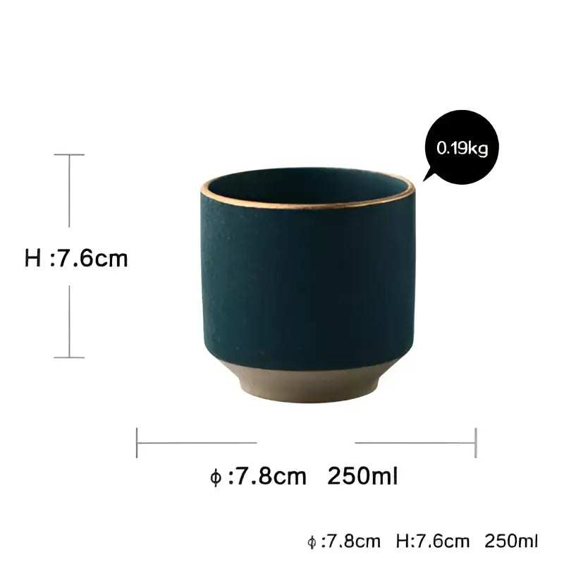 Dark teal ceramic mug with gold rim and beige base 250ml capacity complementing decorbites ceramic dinner plate set