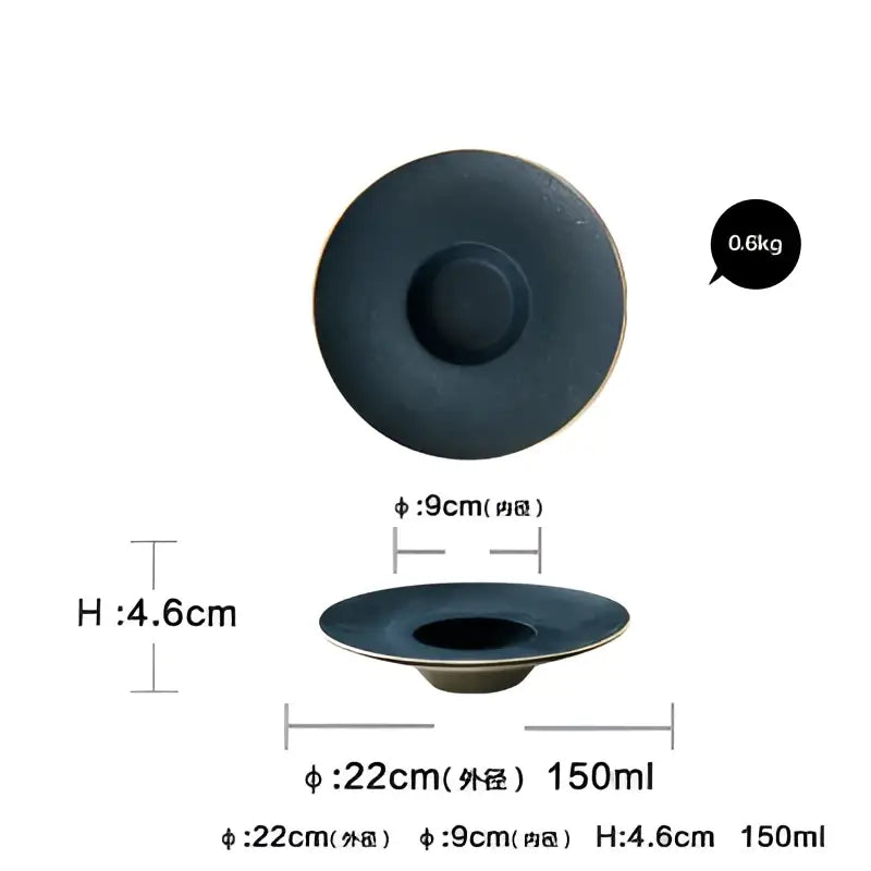 Dark blue ceramic dinner plate with wide flared rim and smooth interior from decorbites ceramic dinner set