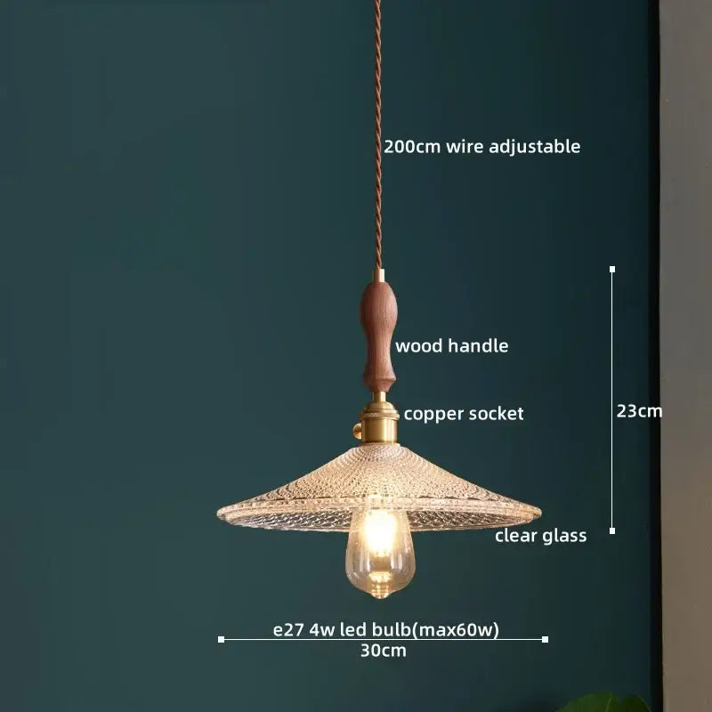 Japanese style pendant lamp with clear glass textured shade and warm wood trim ideal for dining room decorbites clear glass