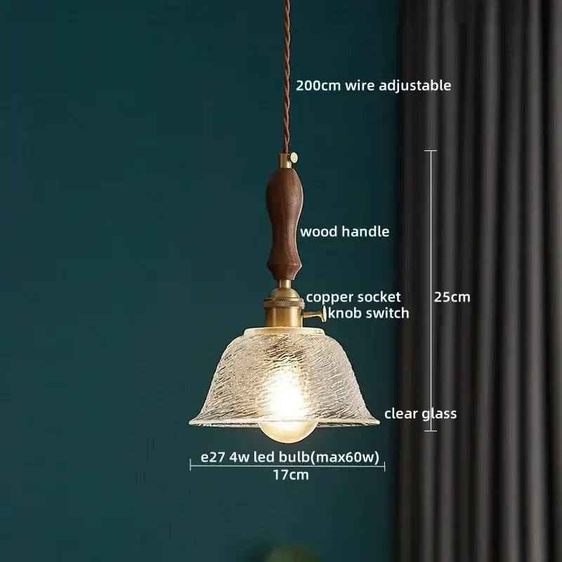 Japanese style clear glass pendant lamp with textured shade brass copper socket and adjustable braided cord for dining room decorbites clear glass pendant lamp