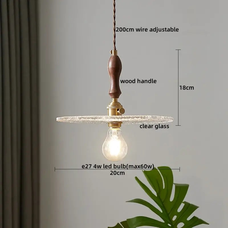 Japanese style clear glass pendant lamp with wood trim brass hardware and decorbites clear glass for dining room decor