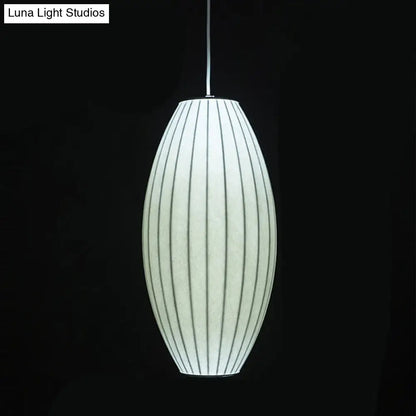 Japanese Style White Lantern Hanging Lamp - Single Artificial Silk Pendant Light Fixture