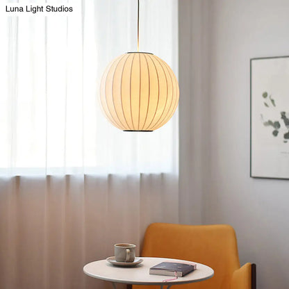 Japanese Style White Lantern Hanging Lamp - Single Artificial Silk Pendant Light Fixture