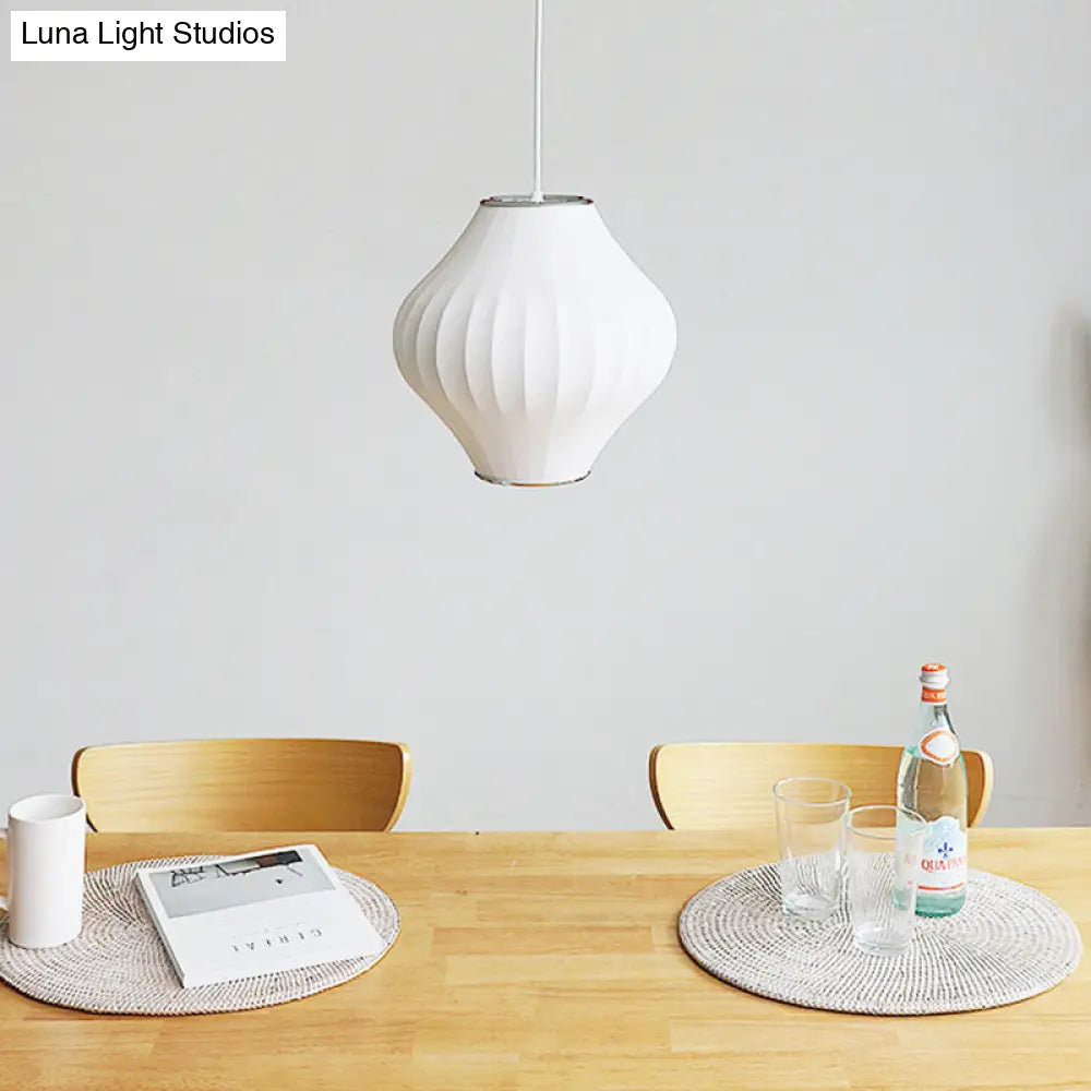 Japanese Style White Lantern Hanging Lamp - Single Artificial Silk Pendant Light Fixture